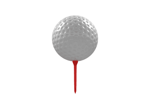 Golf ball with red tee close-up transparent background