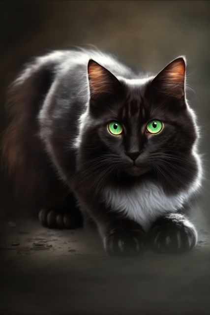 Black Cat with Green Eyes Lying Down in Low Light - Download Free Stock Images Pikwizard.com