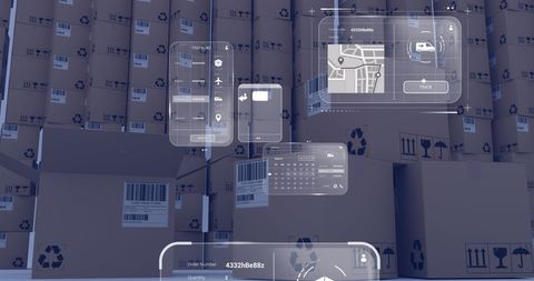 Digital Data Screens Overlaying Cardboard Boxes and Connected Shipping - Download Free Stock Images Pikwizard.com