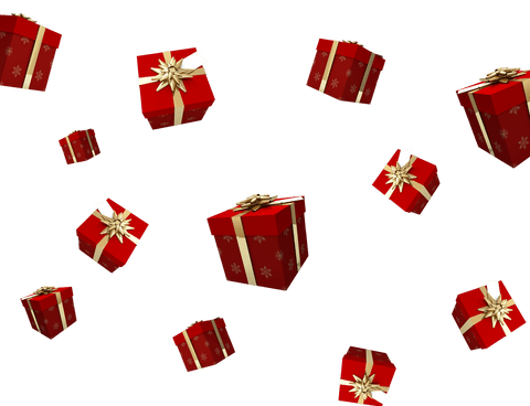 Floating Red and Gold Gift Boxes on Transparent Background