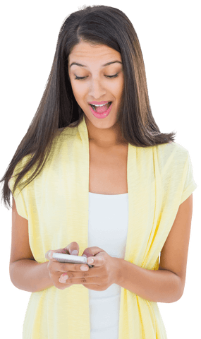Shocked Teenage Girl Looking at Smartphone Text on Transparent Background - Download Free Stock Videos Pikwizard.com