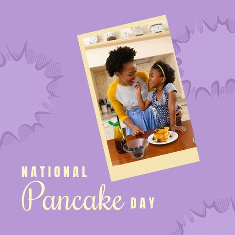 Mother and Daughter Celebrating National Pancake Day at Home - Download Free Stock Templates Pikwizard.com