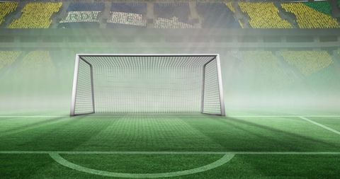 Empty Soccer Goal with Brazilian Flag in Foggy Stadium - Download Free Stock Images Pikwizard.com