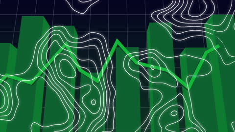 Abstract Green Line Graph with Topographic Map Overlay