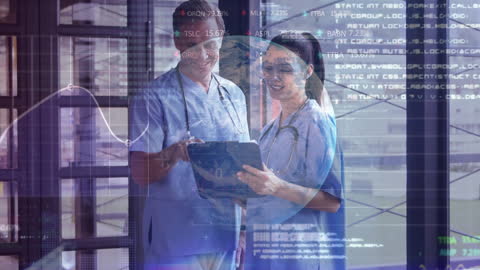 Diverse Doctors Analyzing Medical Data with Digital Interface