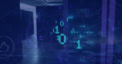 Digital Data Stream Flowing in Modern Server Room