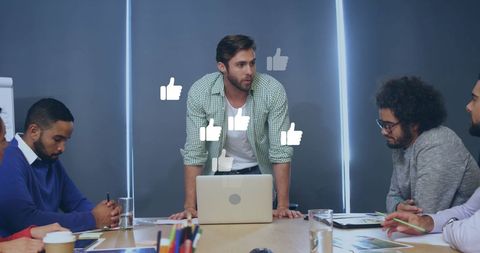 Diverse Team in Creative Office with Digital Social Icons Concept - Download Free Stock Images Pikwizard.com