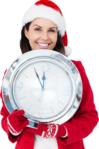 smiling woman in santa hat holding transparent clock for countdown - Download Free Stock Videos Pikwizard.com