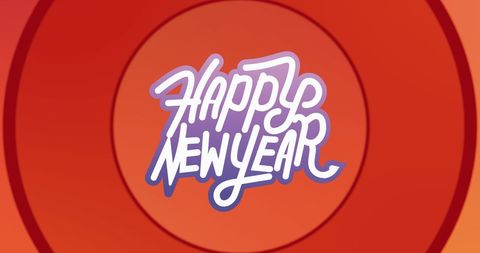 Festive happy new year greeting with vibrant red circles