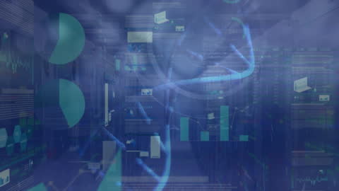 Digital DNA Helix with Data Analytics on Blue Screen