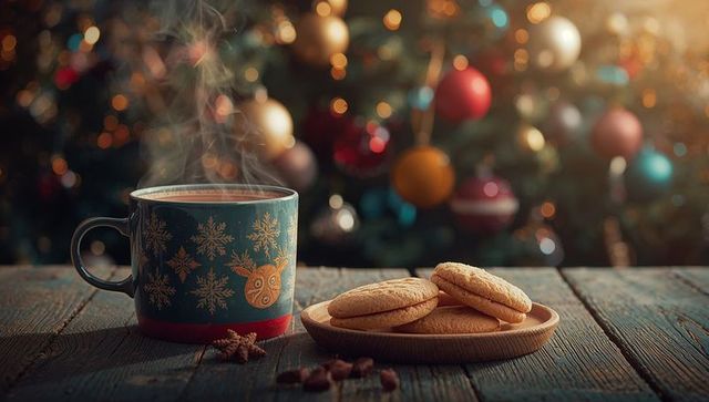Christmas Mug and Cookies with Warm Holiday Ambiance