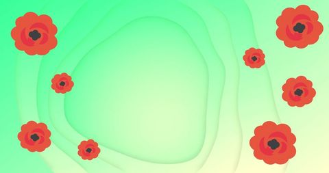 Red Flowers Overlay on Abstract Green Background