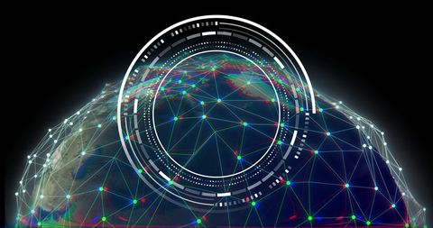 Digital data network with connected globe grid overlay