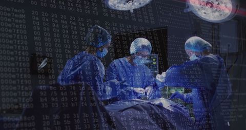 Surgeons Operating with Data Overlay and Digital Interface