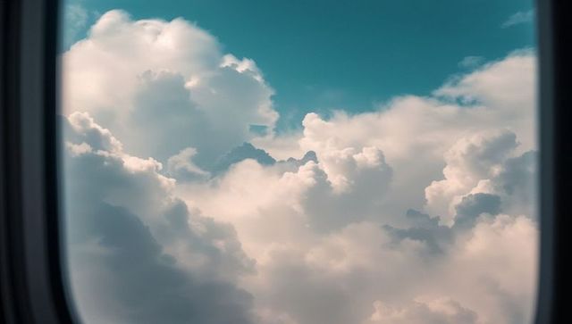 Scenic Cumulus Cloudscape from Airplane Window Viewpoint