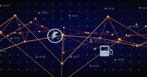 Visualizing energy network data with glowing nodes and analytics overlay