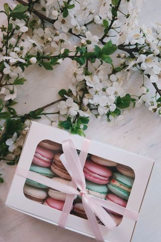 Pastel Macarons Gift Box with Blossoms