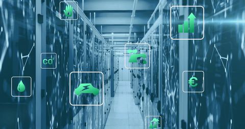 Eco-Friendly Digital Data Center with Overlay Interface - Download Free Stock Images Pikwizard.com