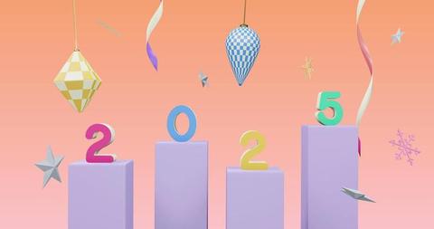 2025 New Year Decorations with Festive Elements on Pastel Background - Download Free Stock Images Pikwizard.com