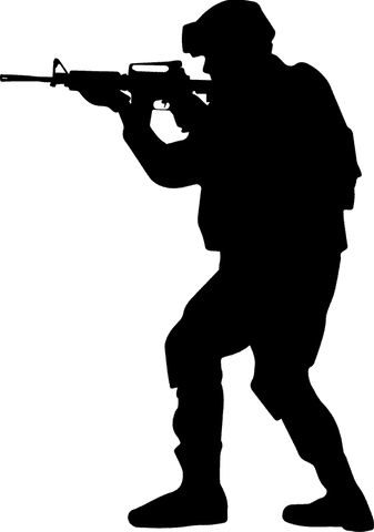 silhouette of soldier firing rifle with tactical gear, transparent background - Download Free Stock Videos Pikwizard.com