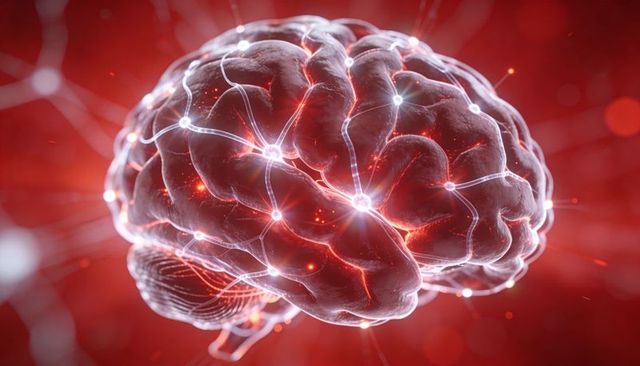 Glowing brain network illustrating neural activity and bioelectrical connections