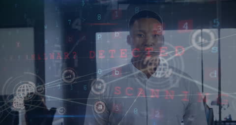 Businessman with Digital Networks and Data Processing in Office