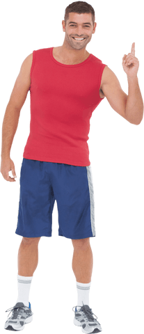 Transparent Background Male Athlete Smiling with Raised Finger