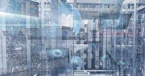 Futuristic Data Center with Holographic Digital Overlays and Server Racks