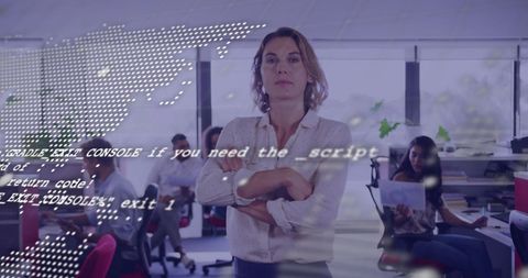 Confident Businesswoman Overseeing Global Data Integration