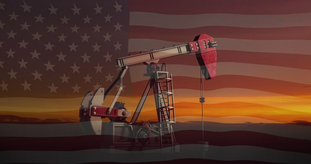 Oil Pump Jack Silhouette Against American Flag and Sunset - Download Free Stock Images Pikwizard.com