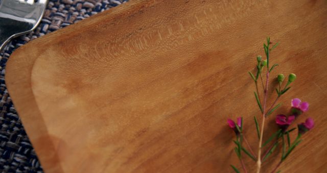 Rustic Wooden Platter with Flowers on Woven Placemat - Download Free Stock Images Pikwizard.com