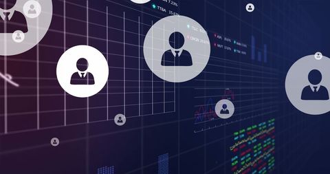 Digital Network of Business Icons Over Financial Data