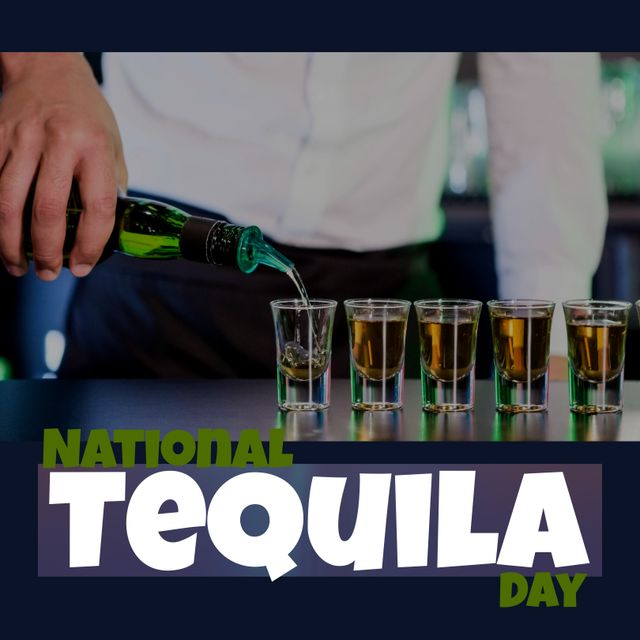 Bartender Pouring Tequila Shots for National Tequila Day Celebration - Download Free Stock Templates Pikwizard.com