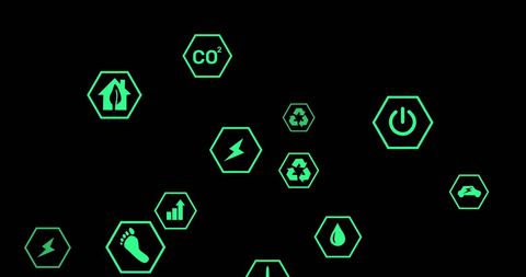 Futuristic green eco icons on dark background