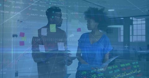 Business Data Analysis with Stock Chart Digital Overlay in Office