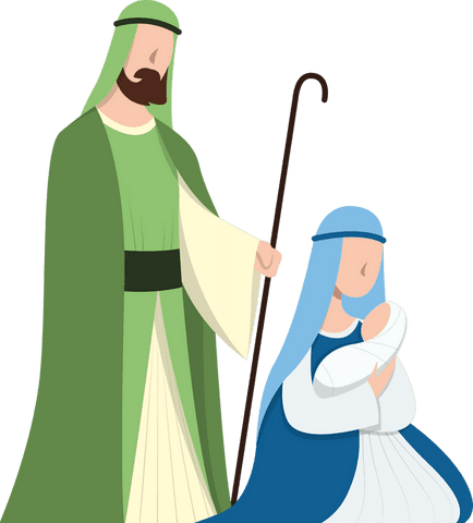 Holy family illustration on transparent background for christmas traditions