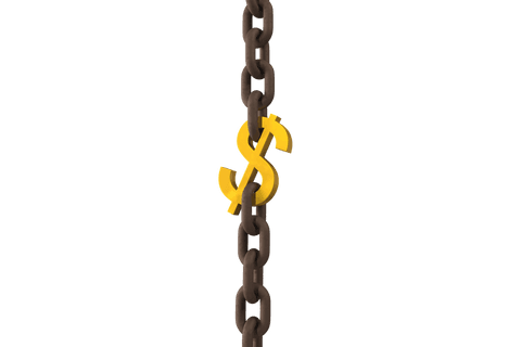 Transparent Chains Connecting to Gold Dollar Symbol on White Background