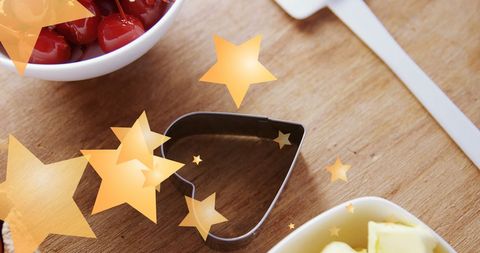 Bright Yellow Stars Illuminating Baking Ingredients on Wood - Download Free Stock Images Pikwizard.com