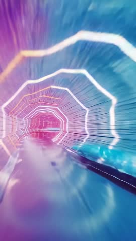Gliding Through Neon Hex Tunnel Vertical Loop Video - Futuristic Cyberpunk Motion