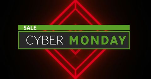 Cyber monday sale promotion with neon red diamonds