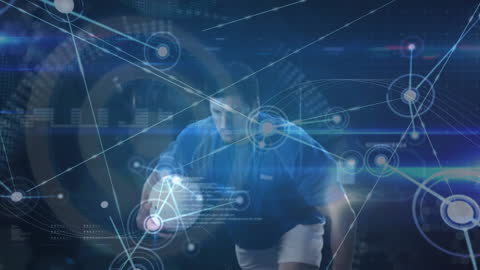 Rugby Player Analyzing Digital Network