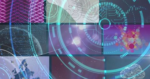 Futuristic cyber interface with holographic data ring