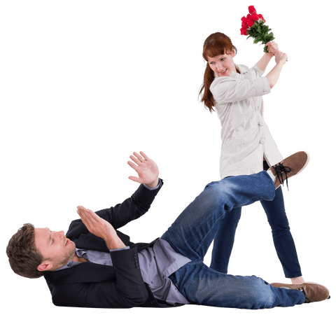 woman playfully throwing roses at retreating man on transparent background - Download Free Stock Videos Pikwizard.com