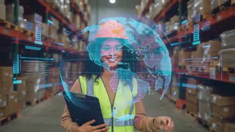 Warehouse Supervisor with Digital Globe Overlay Imagery