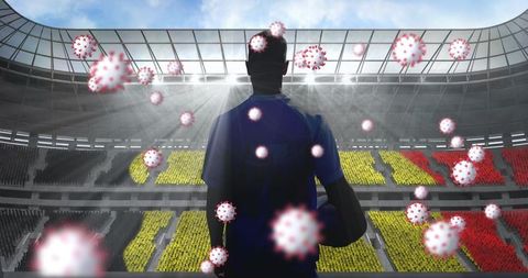 Rugby player facing pandemic challenges with stadium background