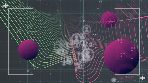 Abstract Technology Background with Floating Spheres and Profile Icons