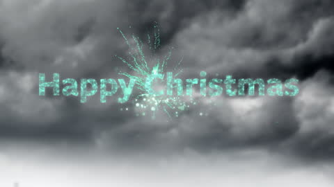 Festive Happy Christmas Text with Fireworks Animation