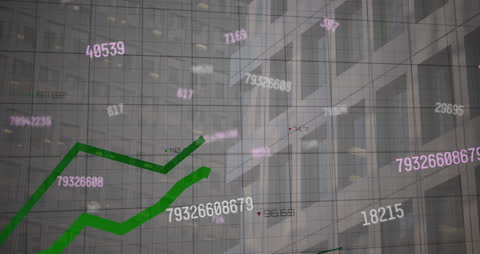 Data Processing with Green Line Graph Overlay on Cityscape