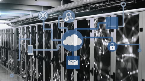 Network Icons and Connections in Modern Server Room