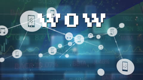 Digital Network Icons Overlaying Financial Data Analysis